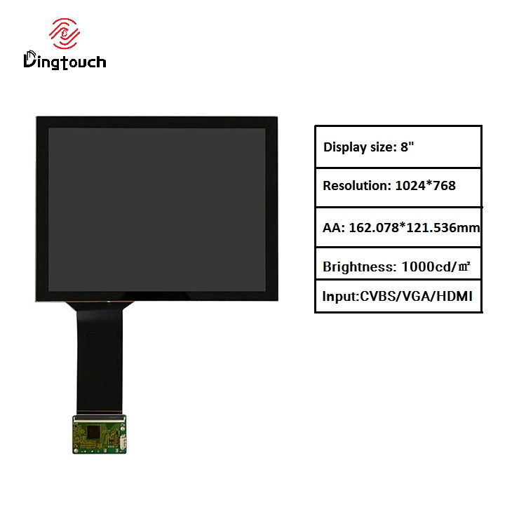 8” 1024×768 <a href=https://www.szdingtouch.com/new/industrial-touch-screen.html target='_blank'>industrial touch screen </a>with HDMI/VGA/CVBS — High-Brightness IPS Display for Harsh Industrial Environments