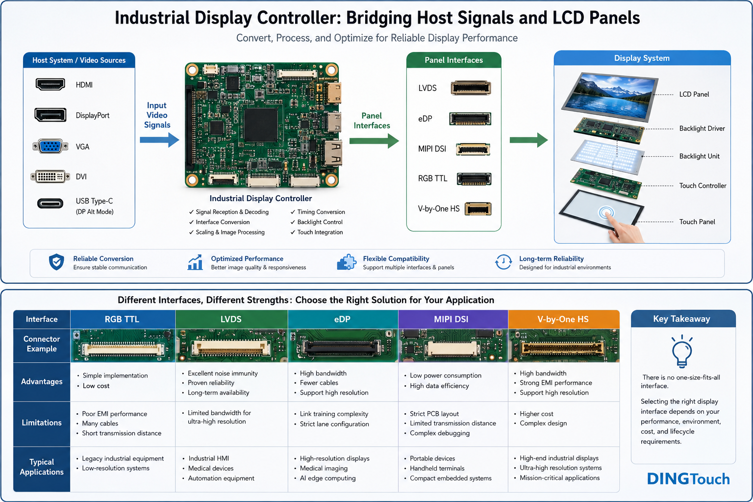 Industrial Display Controller LCD Controller Board HDMI to LVDS LVDS Display eDP Display Interface MIPI DSI Display Industrial Touch Display TFT LCD Display Integration Display Timing Compatibility Custom Touch Screen Manufacturer Industrial LCD Display Supplier DINGTouch