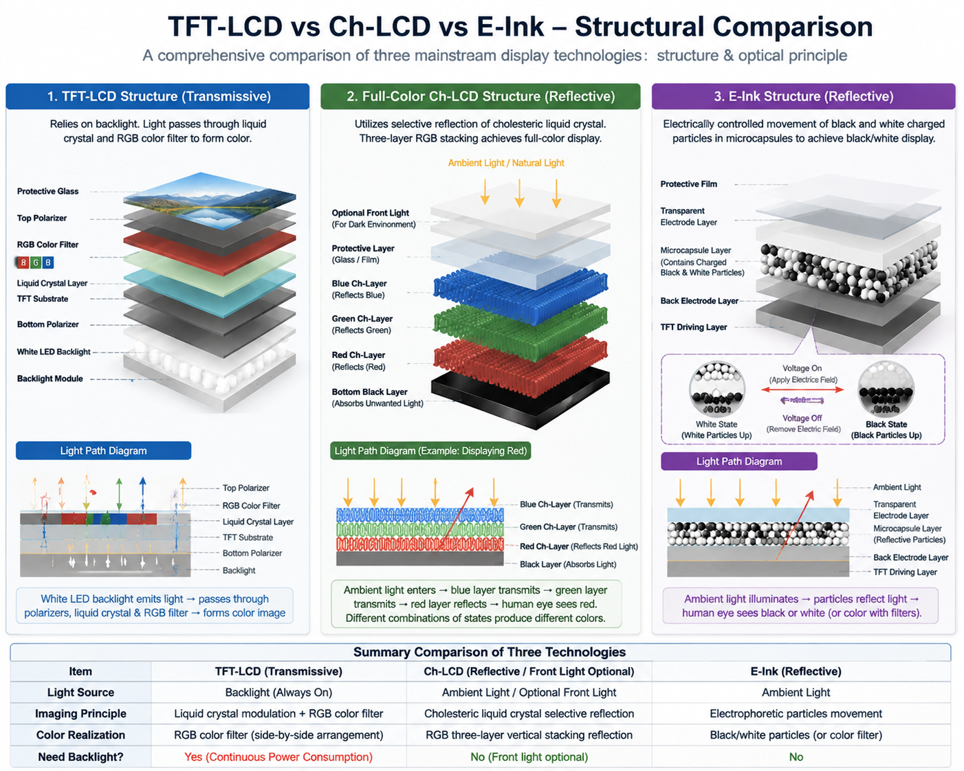 Ch-LCD vs E-Ink vs TFT-LCD