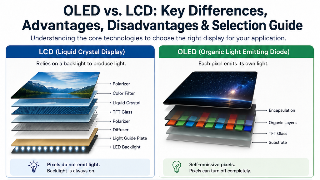 OLED vs. LCD: Key Differences, Advantages, Disadvantages & Selection Guide