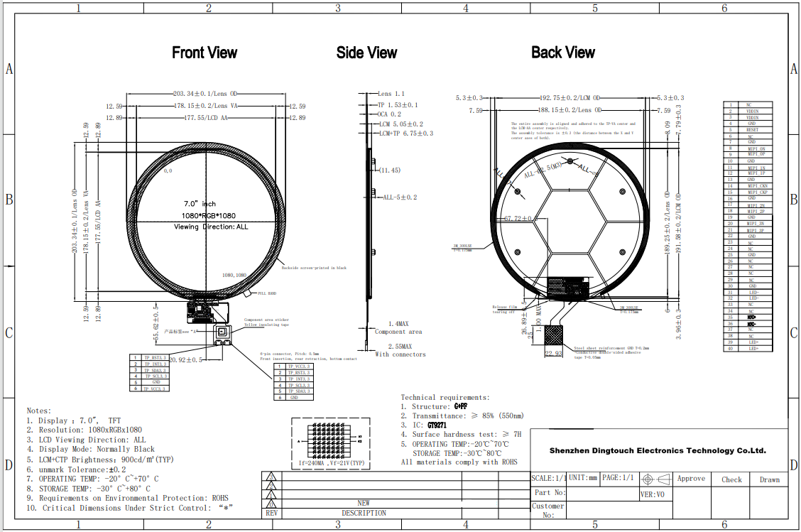 7-Inch Circular TFT Display: 1080×1080 Resolution and 900 nits High Brightness for Next-Generation Smart Interfaces